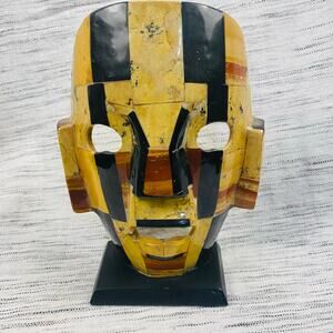 Aztec‎ Mayan Stone Burial Death Mask Sculpture Indigenous Art 8.25" Tall